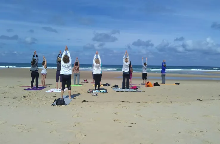 Groupe en pratique de yoga en extérieur